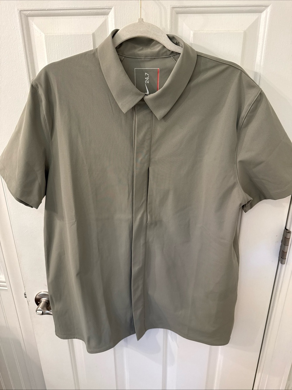 Nike 24.7 Perfect Stretch Dri-fit Olive Green Short Sleeve Button-Down Shirt S